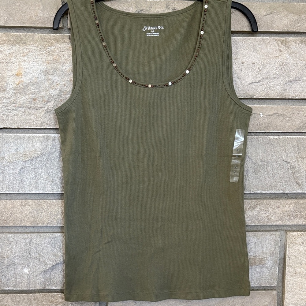 St. John's Bay Olive Embellished Tank Top